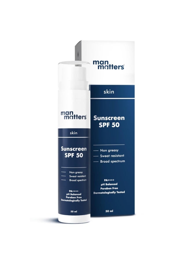 مان ماترز واقي الشمس بروبيوتيك من مان ماترز بعامل حماية SPF 50 PA++++، سعة 50 مل | بتقنية SunCat MTA | مقاوم للتعرق ويوفر حماية واسعة النطاق | يحتوي على مستخلص السنتيلا وماء الأرز والنياسيناميد | غير دهني، لا يترك أي أثر أبيض وخفيف الوزن. - Image 1